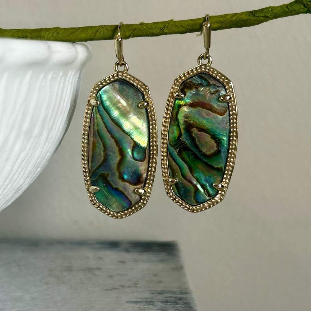 Kendra Scott Iridescent Abalone Earrings with Gold Accents - Picture 3 of 7